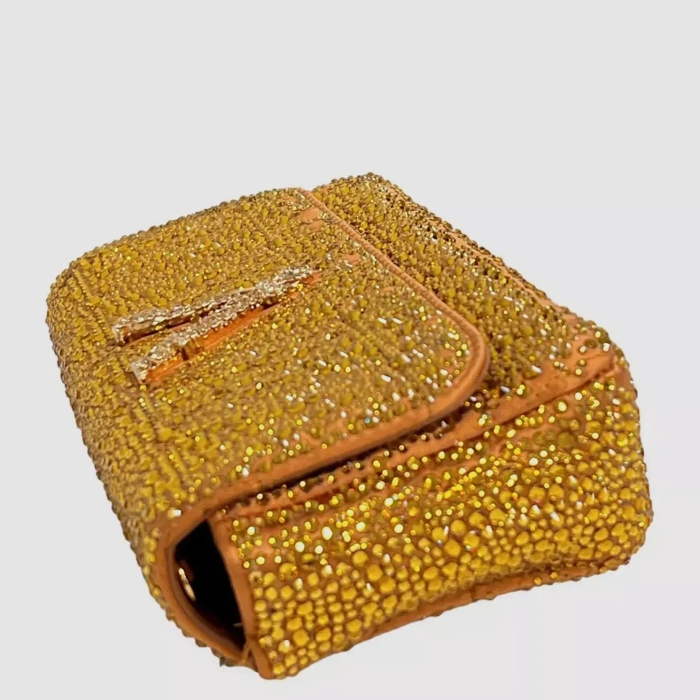 Versace Women's Gold Virtus Mini Embellished V Logo Shoulder Bag Clutch Sac